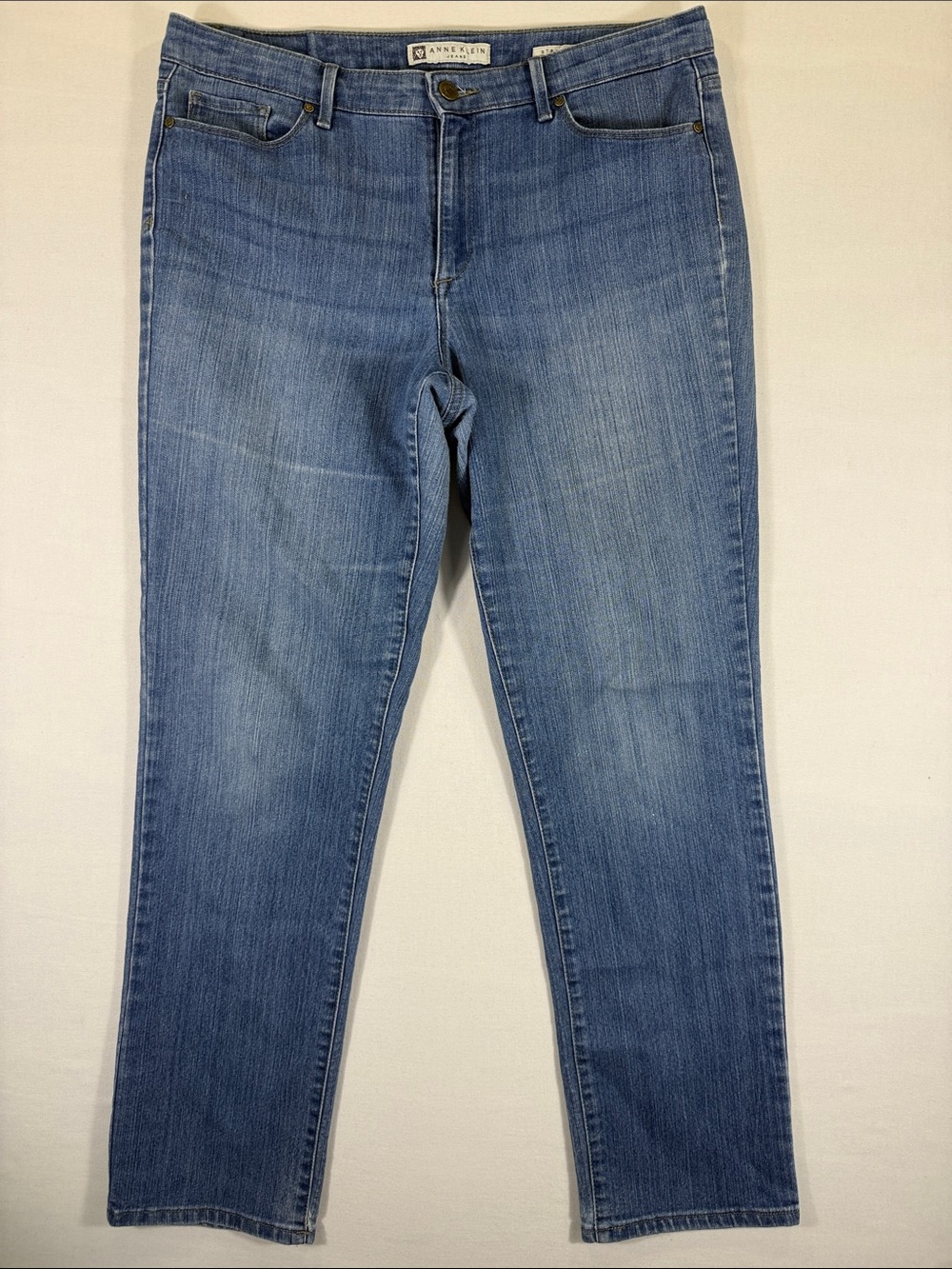 Anne Klein Medium Blue Straight Leg Jeans with Brass Button